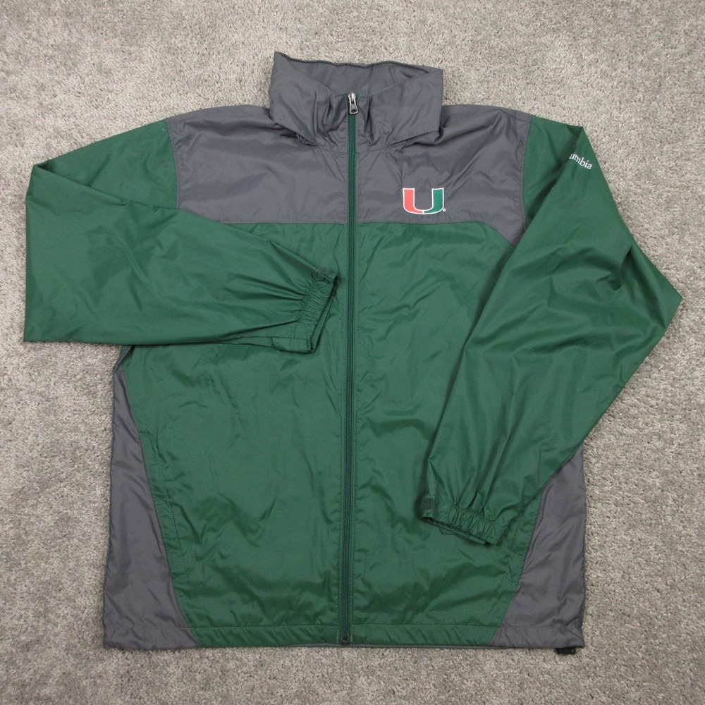 Miami‎ Hurricanes Jacket Mens Large Green Columbia Windbreaker Logo College